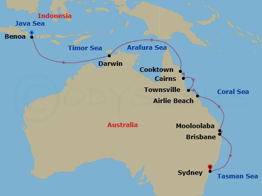 Route map: Bali & Australia