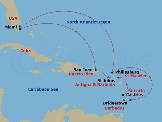 Caribbean route map