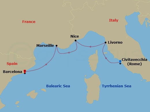 Route map: Italy, France & Spain