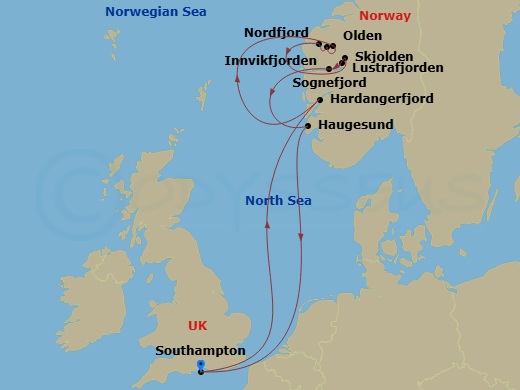Norwegian Fjords route map