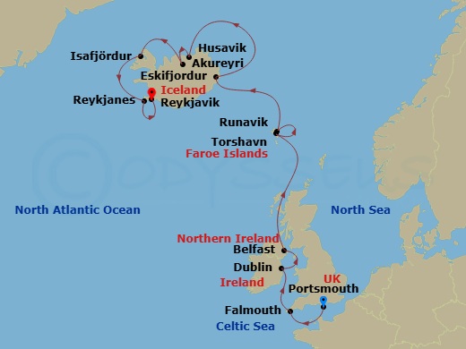 Route map: Ireland & Iceland