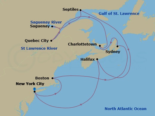 Canada & New England route map