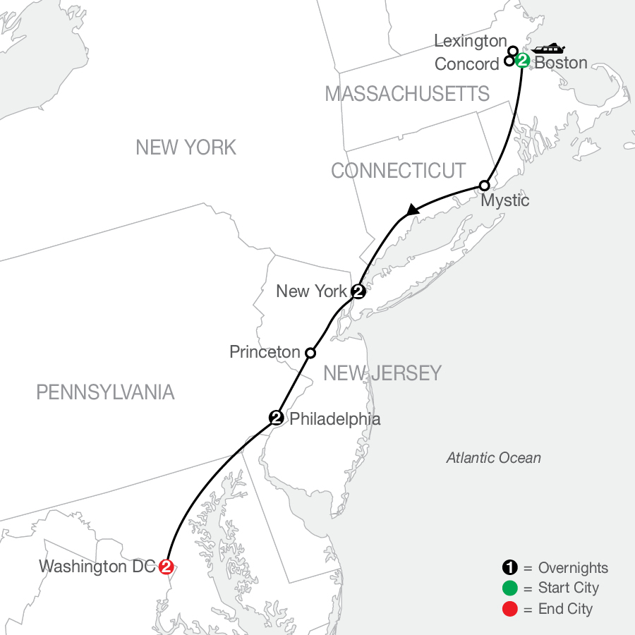 Best of the East Coast tour map