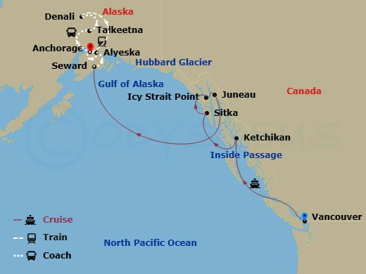 Alaska Gold Rush Adventure Cruisetour route map