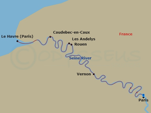 Paris & Normandy route map