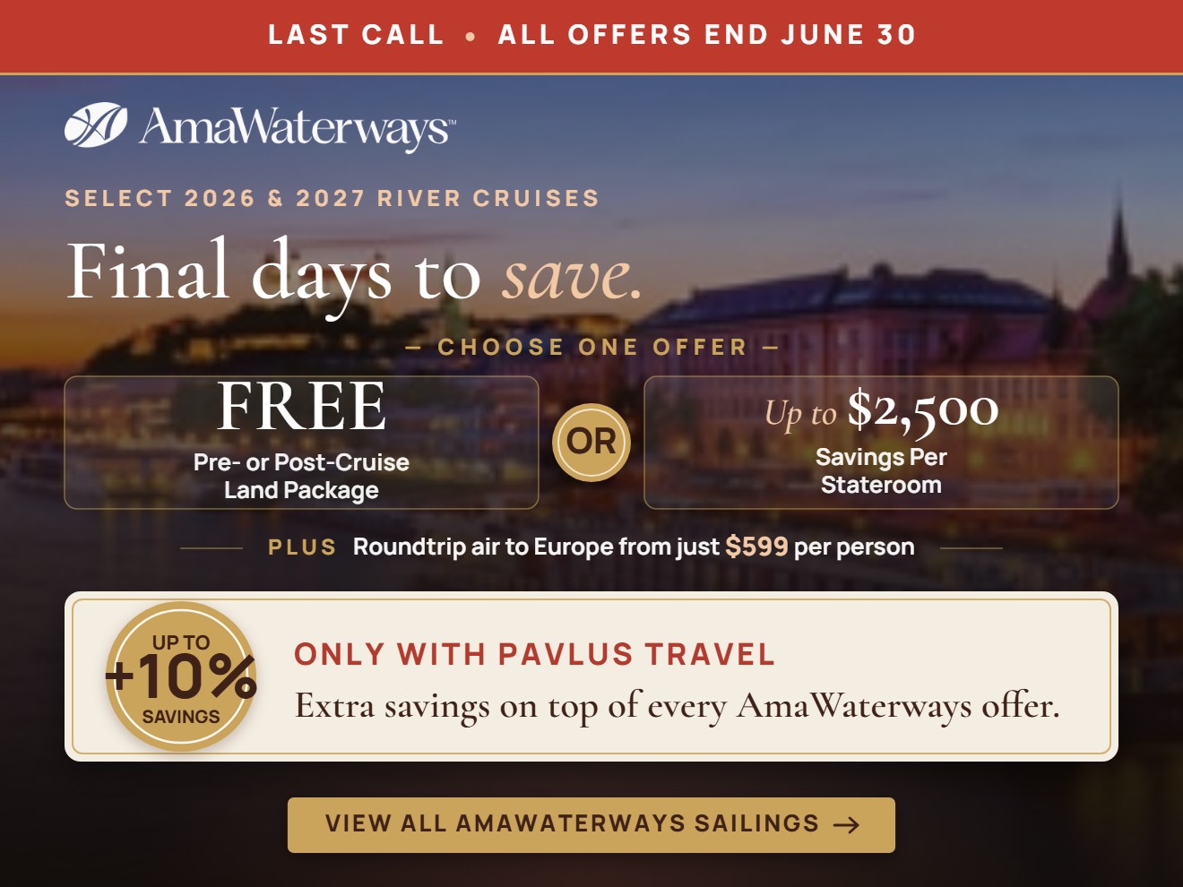 AmaWaterways Last Call &mdash; All Offers End June 30