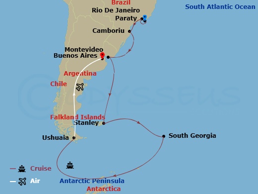 Antarctica, Falklands & South Georgia — Route Map