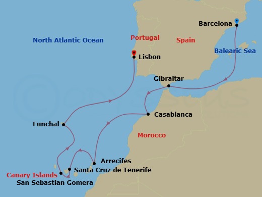 Route map &mdash; Barcelona to Lisbon