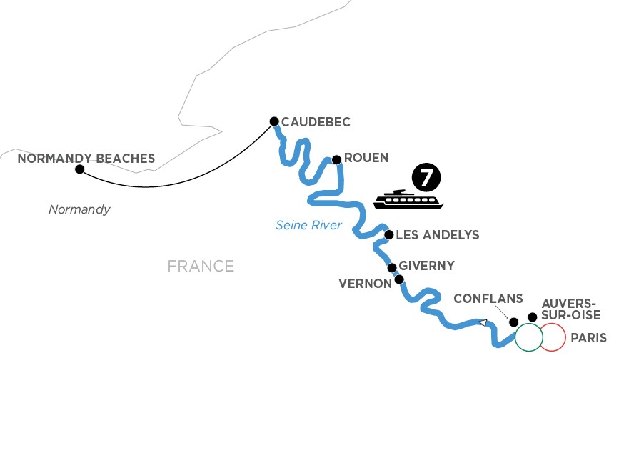 Paris to Normandy itinerary map