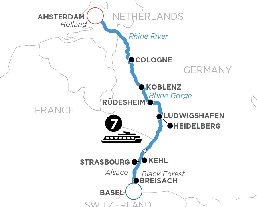 Romantic Rhine itinerary map