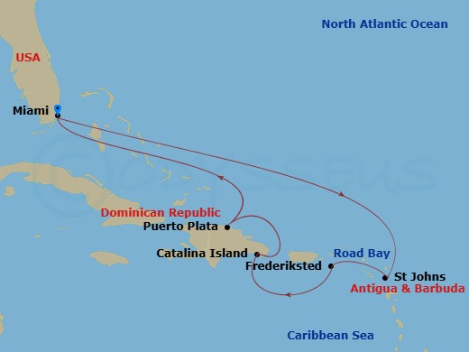 Route map &mdash; San Juan to Miami