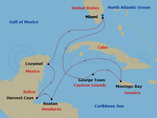 Calypso Sunsets route map