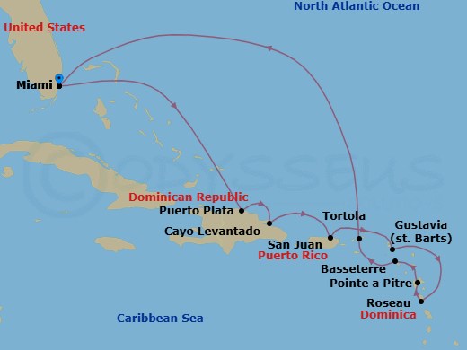 Route map: Calypsco Currents &mdash; Roundtrip Miami
