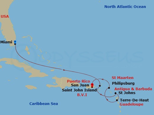 Route map &mdash; Miami to San Juan