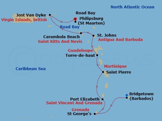 Caribbean Yacht Harbor Holiday — Route Map
