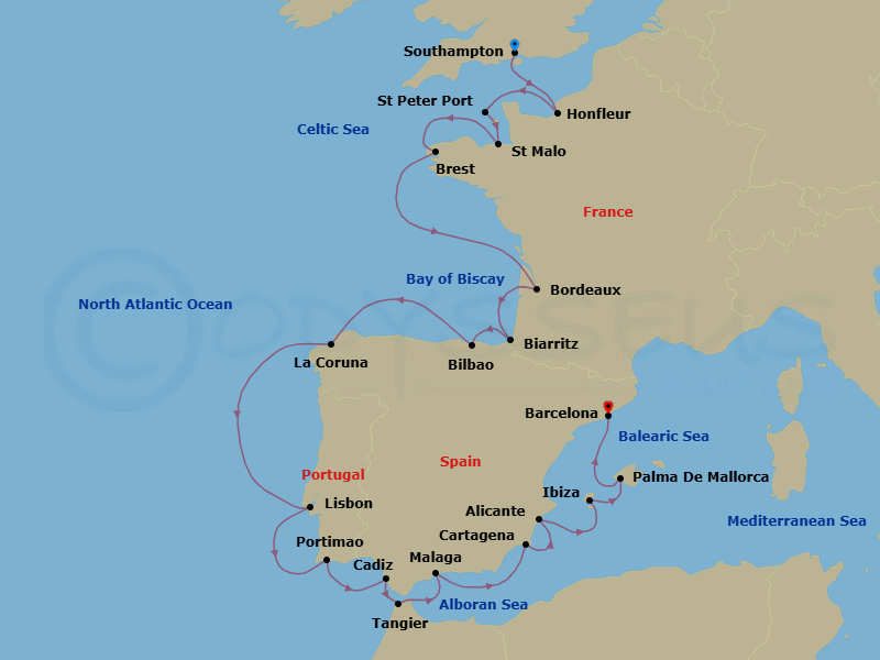 Route map: Cathedrals to Castanets &mdash; London to Barcelona