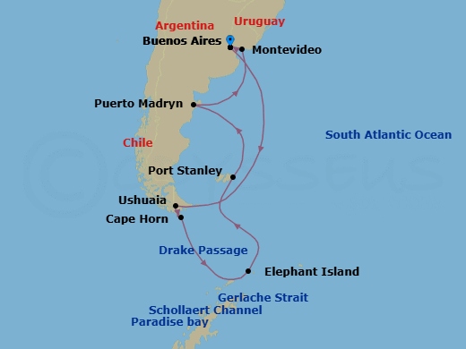 Antarctica route map