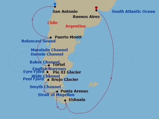 Chilean Fjords — Route Map