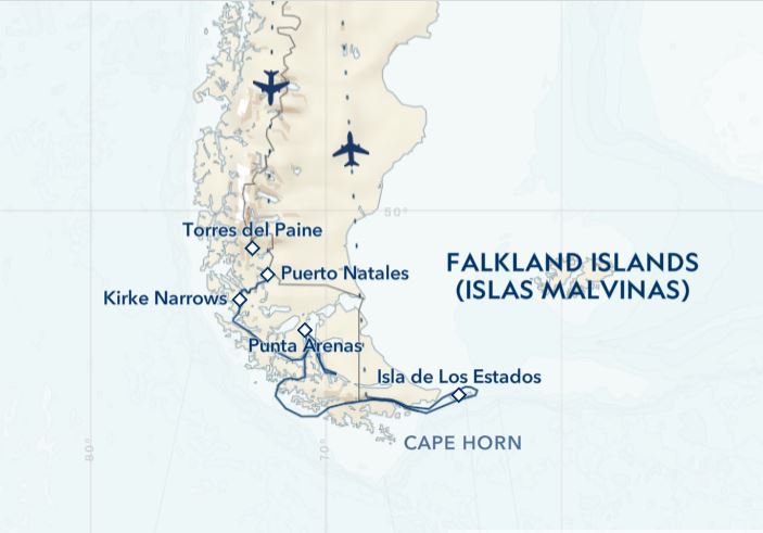 Route map &mdash; Classic Patagonia: Glaciers and Peaks