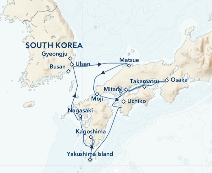 Route map &mdash; Coastal Japan: Imperial Dynasties and Modern Culture
