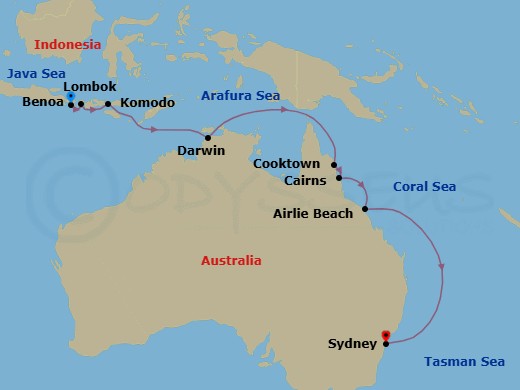 Route map: Colorful Frangipani and Hibiscus &mdash; Bali to Sydney