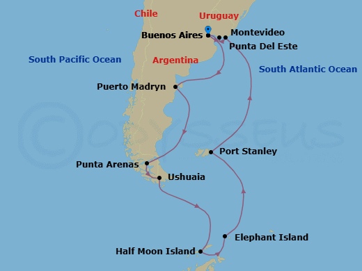 Route map: Colossal Coastlines — Roundtrip Buenos Aires