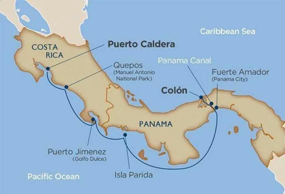 Costa Rica & Panama Canal route map