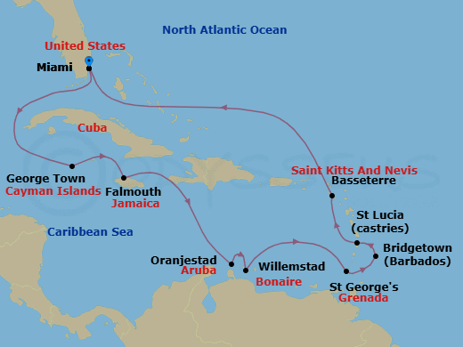 Dutchman&rsquo;s Caribbean route map