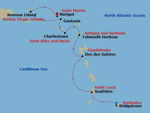Cruising the Leeward Islands route map