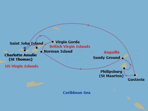 Splendors of the Caribbean route map