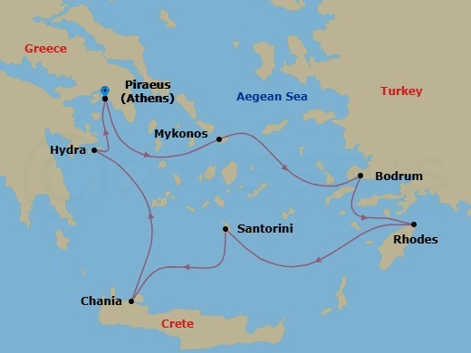 Greek Islands & Turkish Coastline route map