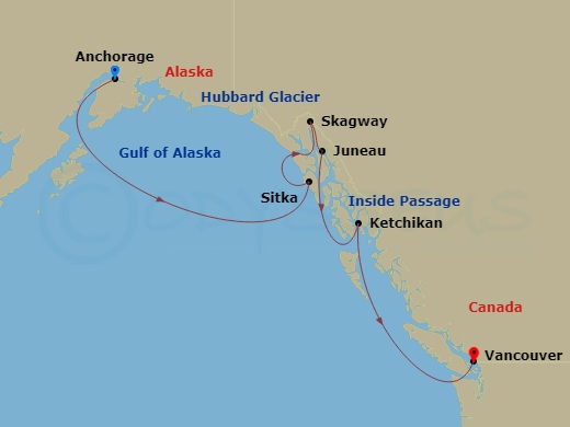 Route map: Gold Rush Legacy &mdash; Whittier to Vancouver