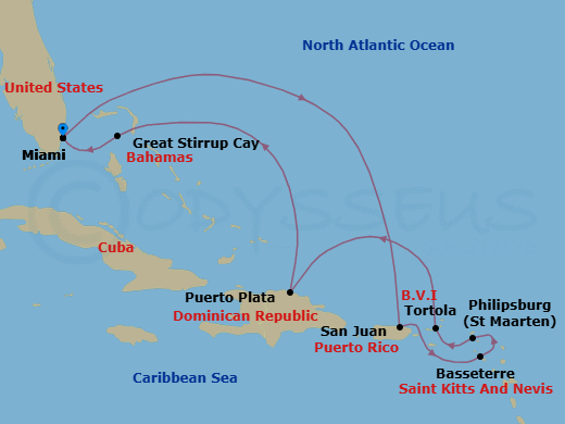 Golden Caribbean Strands route map