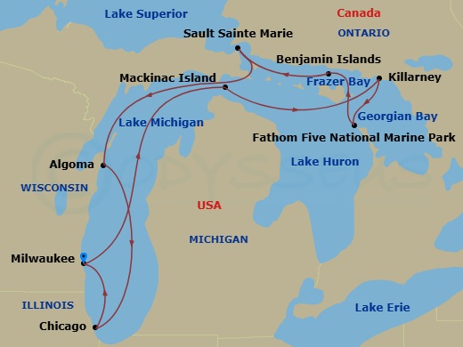 Route map for the Malta, Morocco & the Mediterranean ocean voyage, sailing roundtrip from Barcelona, Spain.