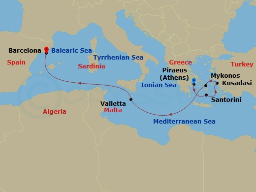 Greece, Malta & Turkey route map