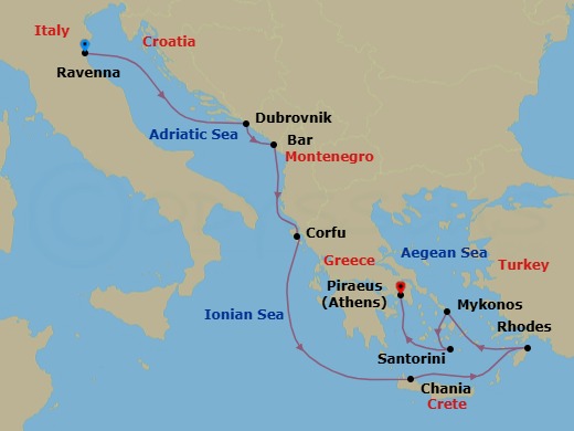 Greek Isles & Croatia route map