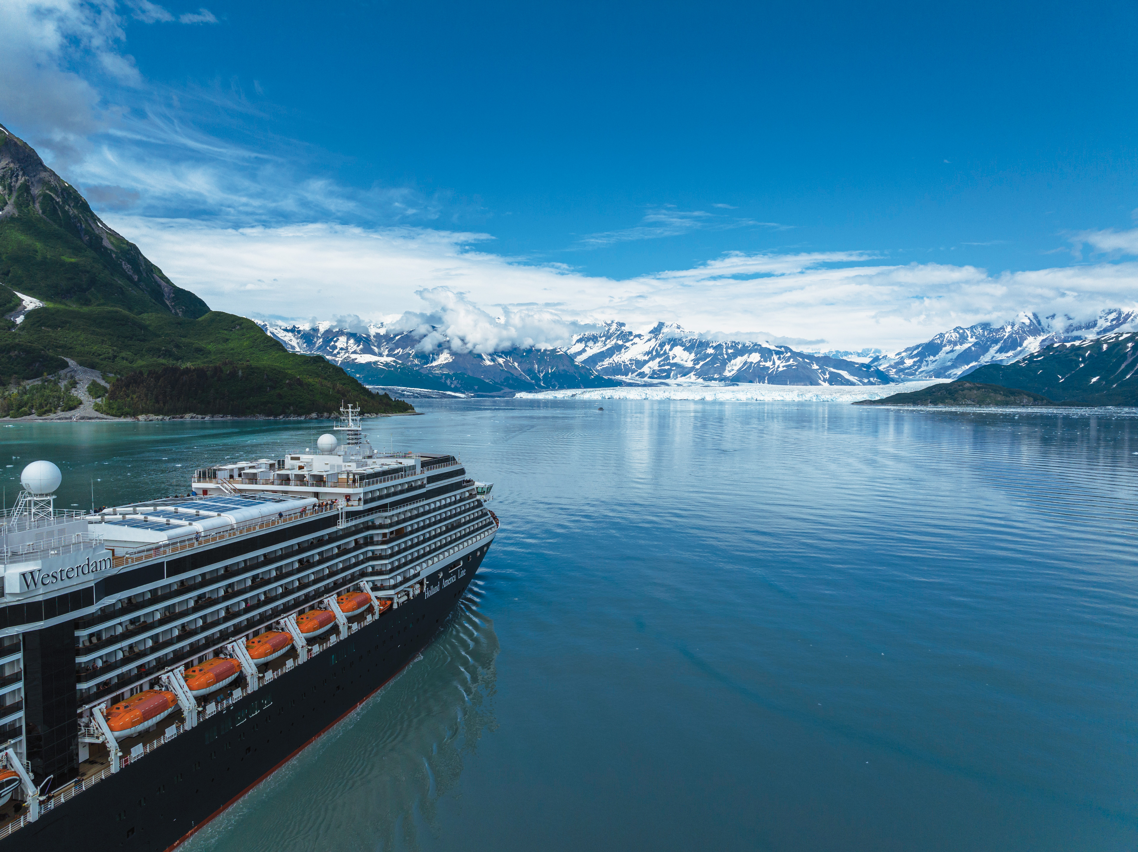 ms Westerdam cruising past glaciers in Alaska