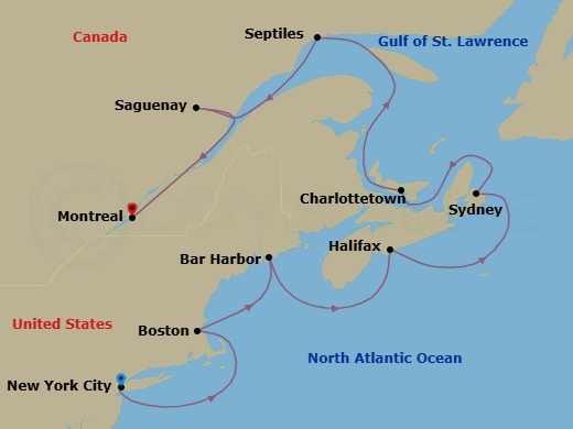 Route map: Harvest Tides &mdash; New York to Montreal