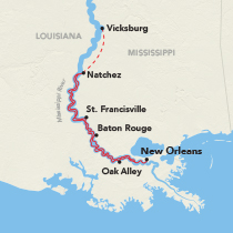 Route map &mdash; Highlights of the Mississippi