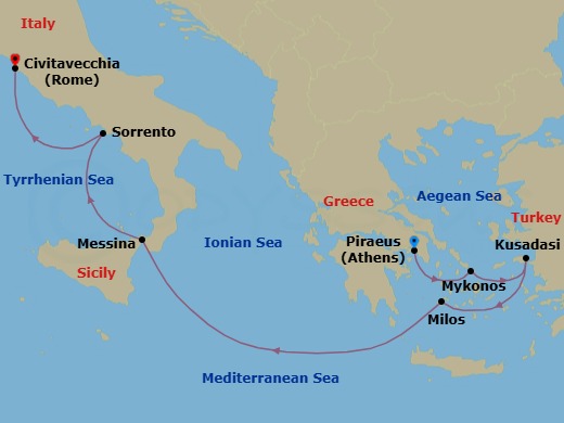 Route map: History & Heritage &mdash; Athens to Rome