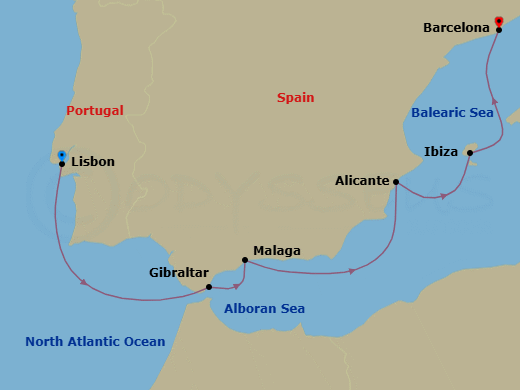 Route map &mdash; Lisbon to Barcelona