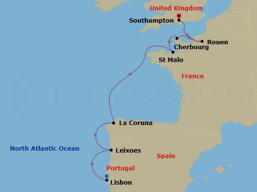 Iberian Coast & Northern France — Route Map