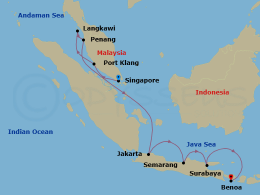 Route map: Isle Crossroads &mdash; Singapore to Bali