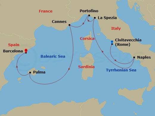 Italian Riviera, France & Spain route map