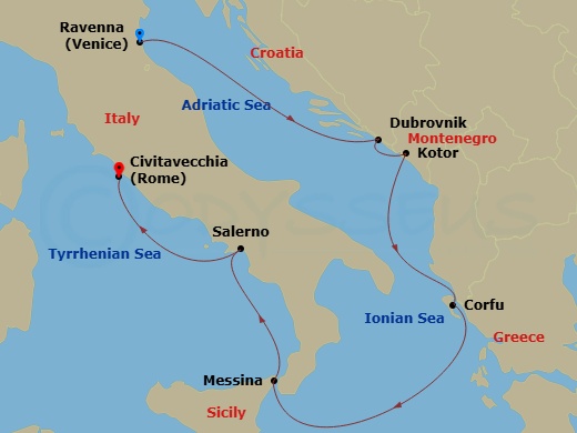 Italy and Croatia route map &mdash; Venice to Rome aboard Explorer of the Seas
