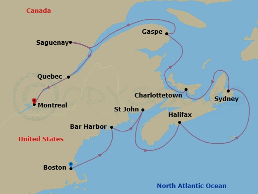 Route map: Leaves & Lobsters &mdash; Boston to Montreal