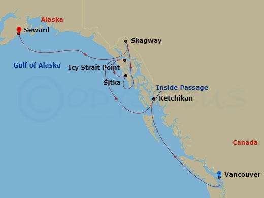 Northbound Alaska and Hubbard Glacier route map &mdash; Vancouver to Seward aboard Anthem of the Seas