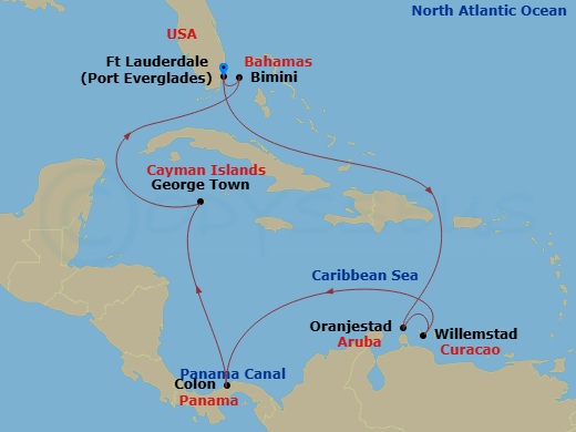 Panama Canal & Southern Caribbean route map
