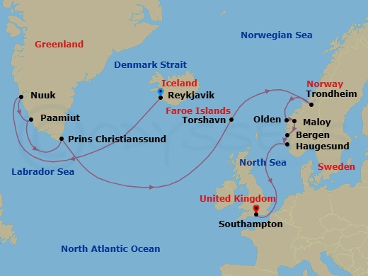Route map: Picture Perfect Fjords &mdash; Reykjavik to London