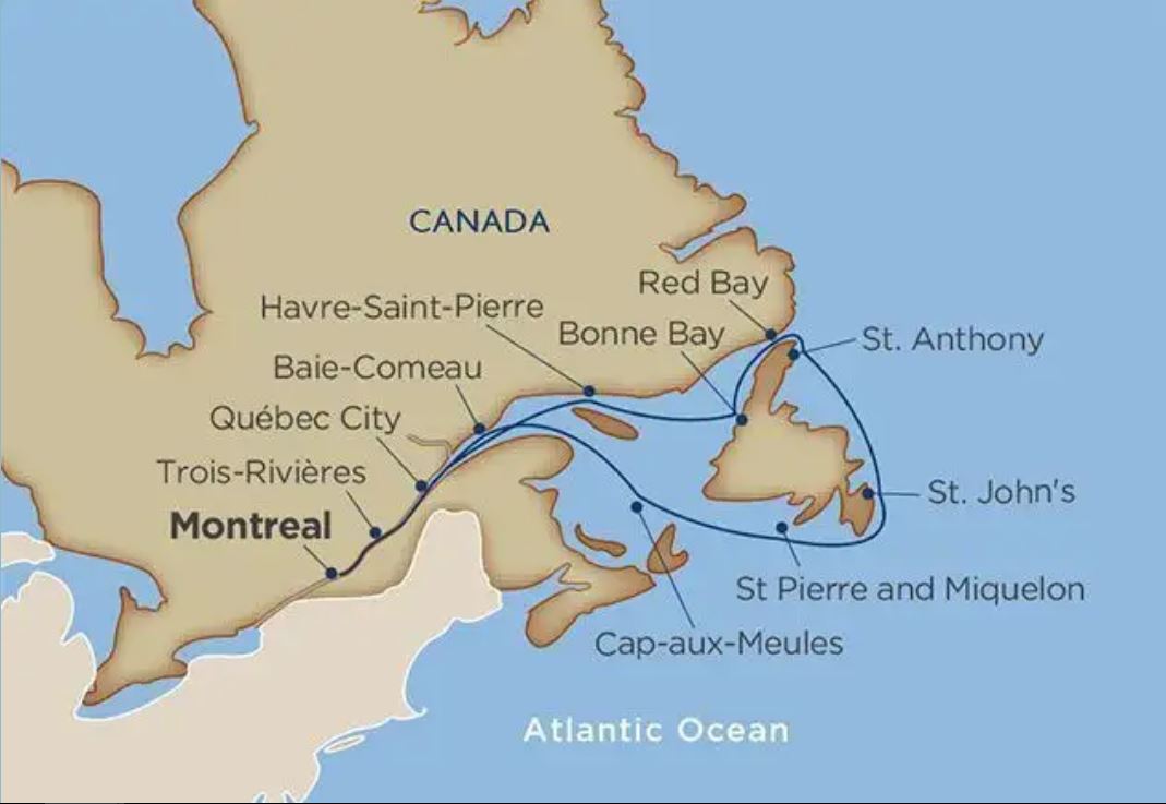 Quebec and Newfoundland Adventure route map